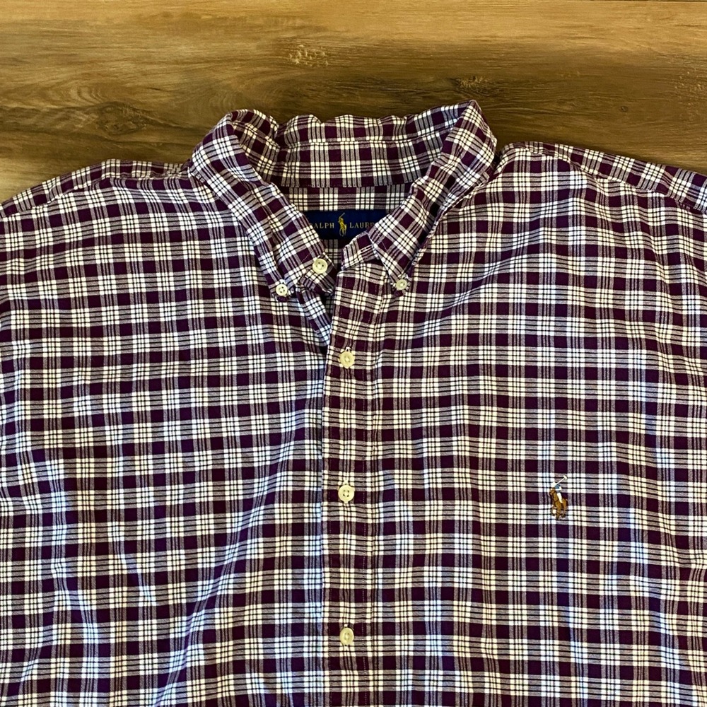 Ralph Lauren Oxford Shirt Mens 4XLT Tall Purple Plaid Button Down Long Sleeve